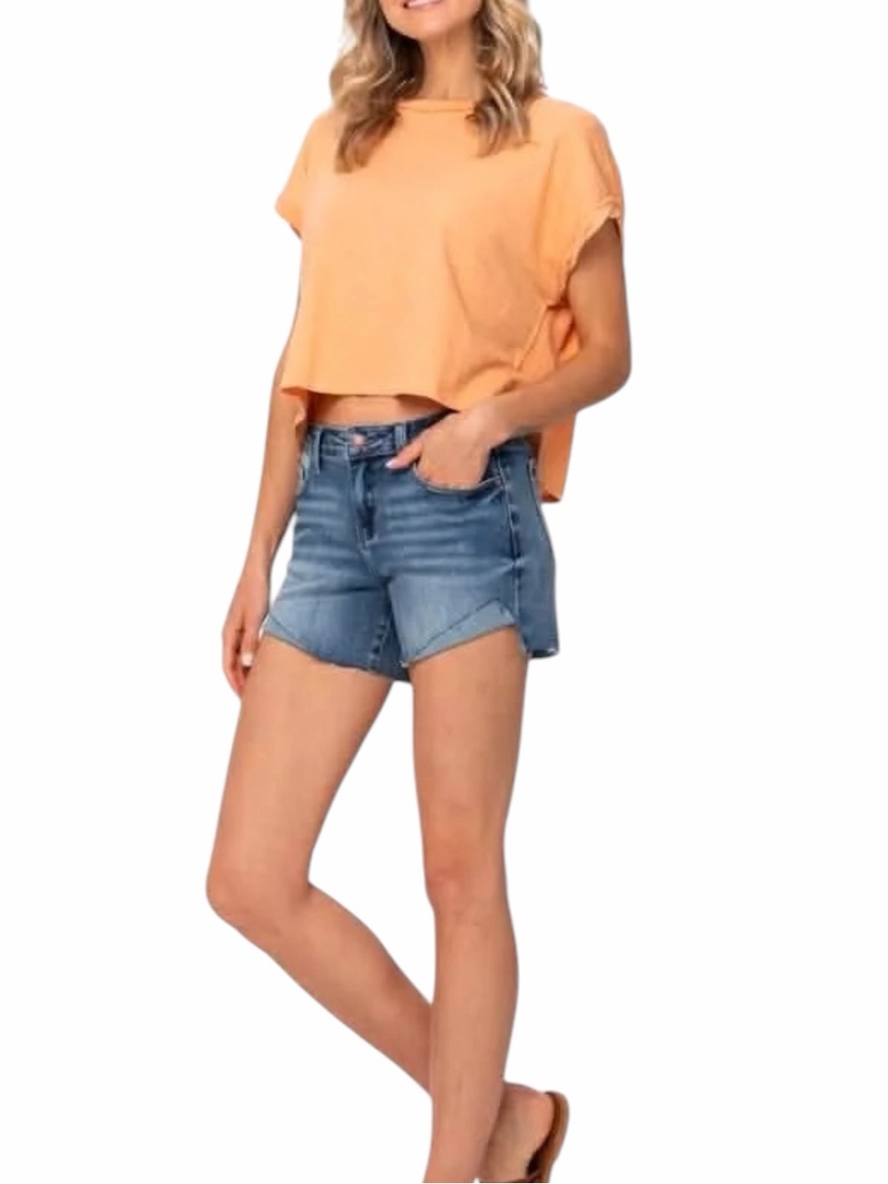 NEW Judy Blue Mid Rise Half Cuffed Denim Shorts Size Large